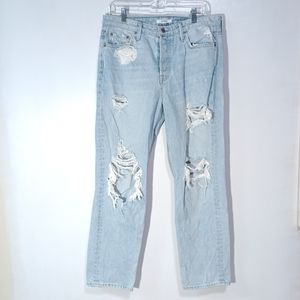 GRLFRND Light Blue Distressed Straight Leg Jeans
